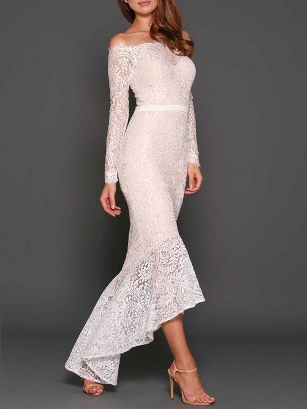 Elle Zeitoune Marchesa White Lace Off Shoulder Fishtail Bridal Gown: AU 12/US 8